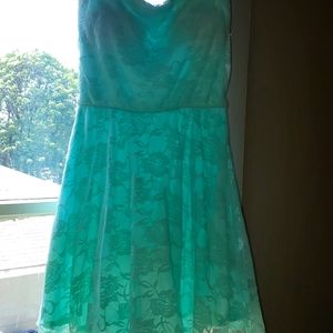 Teal Lace Strapless Dress